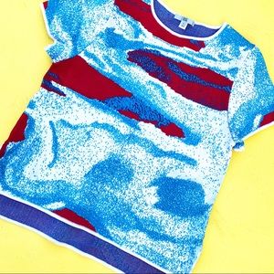 ZAC ZAC POSEN knit short sleeve shirt top blouse Small abstract artsy